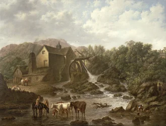Flusslandschaft mit Wassermühle, 1833